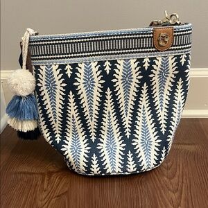 Spartina 449 Navy and White Woven Shoulder Bag with Tassel Charm
